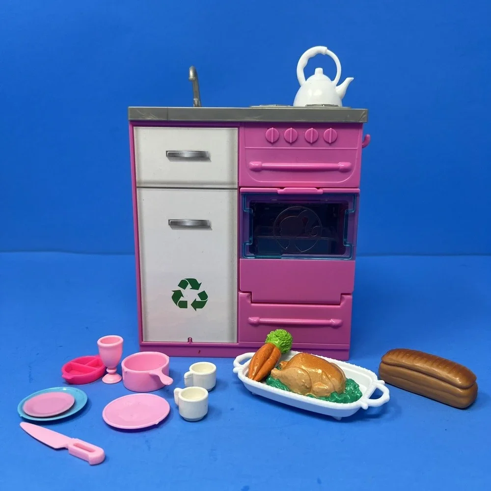 Barbie Mattel Kitchen Playset‎ Oven Turkey Bread Dishes Plates